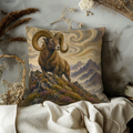 Mountain Ram Rocky Peak Landscape Pillow Cover | Classic Wildlife Art | Rugged Nature Decor