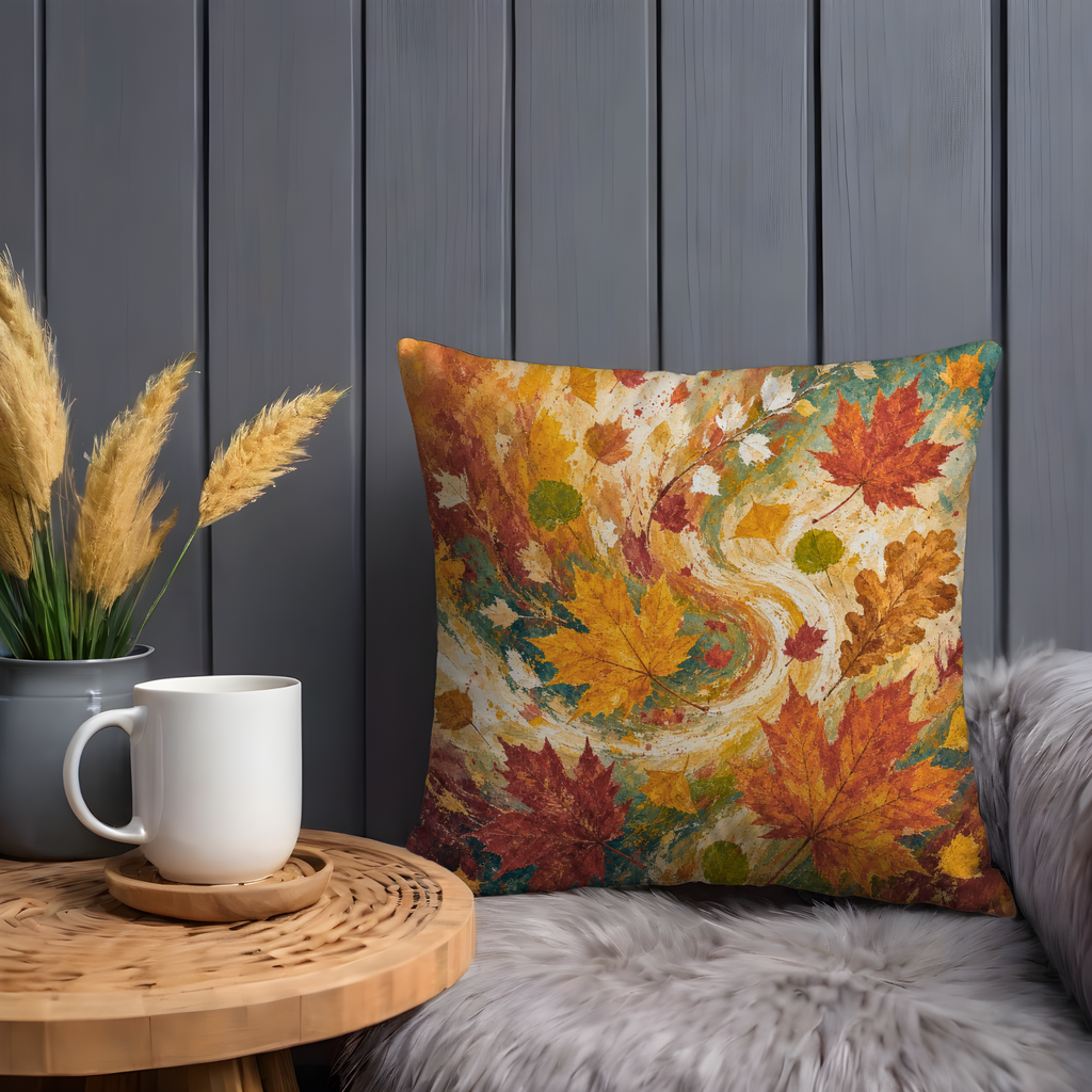 Swirling Autumn Maple Leaves Abstract Pillow Cover | Dynamic Fall Art | Vibrant Botanical Decor