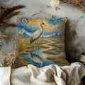 Crane River Reflection Starry Sky Pillow Cover | Artistic Wildlife Art | Elegant Nature Decor