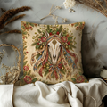 Mari Lwyd Horse Skull Holly Bells Pillow Cover | Pagan Yule Art | Welsh Winter Tradition Decor