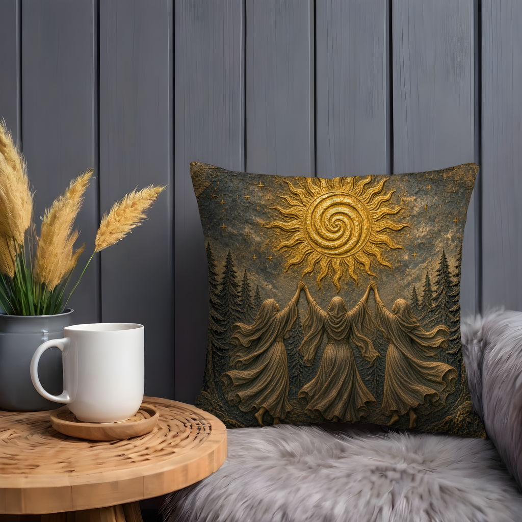 Three Sisters Spiral Sun Ritual Pillow Cover | Pagan Solstice Art | Celtic Sacred Feminine Decor