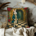 White Rabbit Blue Coat Golden Arch Pillow Cover | Alice in Wonderland Art | Classic Fantasy Decor