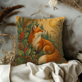 Red Fox Golden Sun Holly Forest Pillow Cover | Pagan Yule Art | Celtic Fox Decor