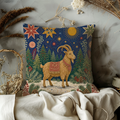 Yule Goat Starry Night Forest Pillow Cover | Pagan Julbock Art | Nordic Winter Decor