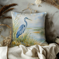 Blue Heron Marsh Landscape Soft Sky Pillow Cover | Classic Wildlife Art | Serene Water Decor