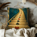 Playing Card Spiral Staircase Wonderland Pillow Cover | Alice in Wonderland Art | Fantasy Path Decor