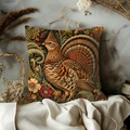 Ruffed Grouse Oak Ferns Acorns Botanical Pillow Cover | Classic Wildlife Art | Rich Woodland Decor