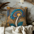Swirling Blue Purple Gold Mushroom Pillow Cover | Mystical Botanical Art | Luxe Fungi Decor