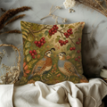 Pair of Crested Quails Red Berries Botanical Pillow Cover | Classic Wildlife Art | Natural History Decor