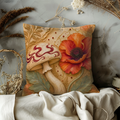 Red Swirl Mushroom Poppy Flower Pillow Cover | Mystical Botanical Art | Elegant Fungi Decor