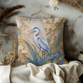 Blue Heron Floral Pillow Cover | Textured Blue and Gold Bird Decor