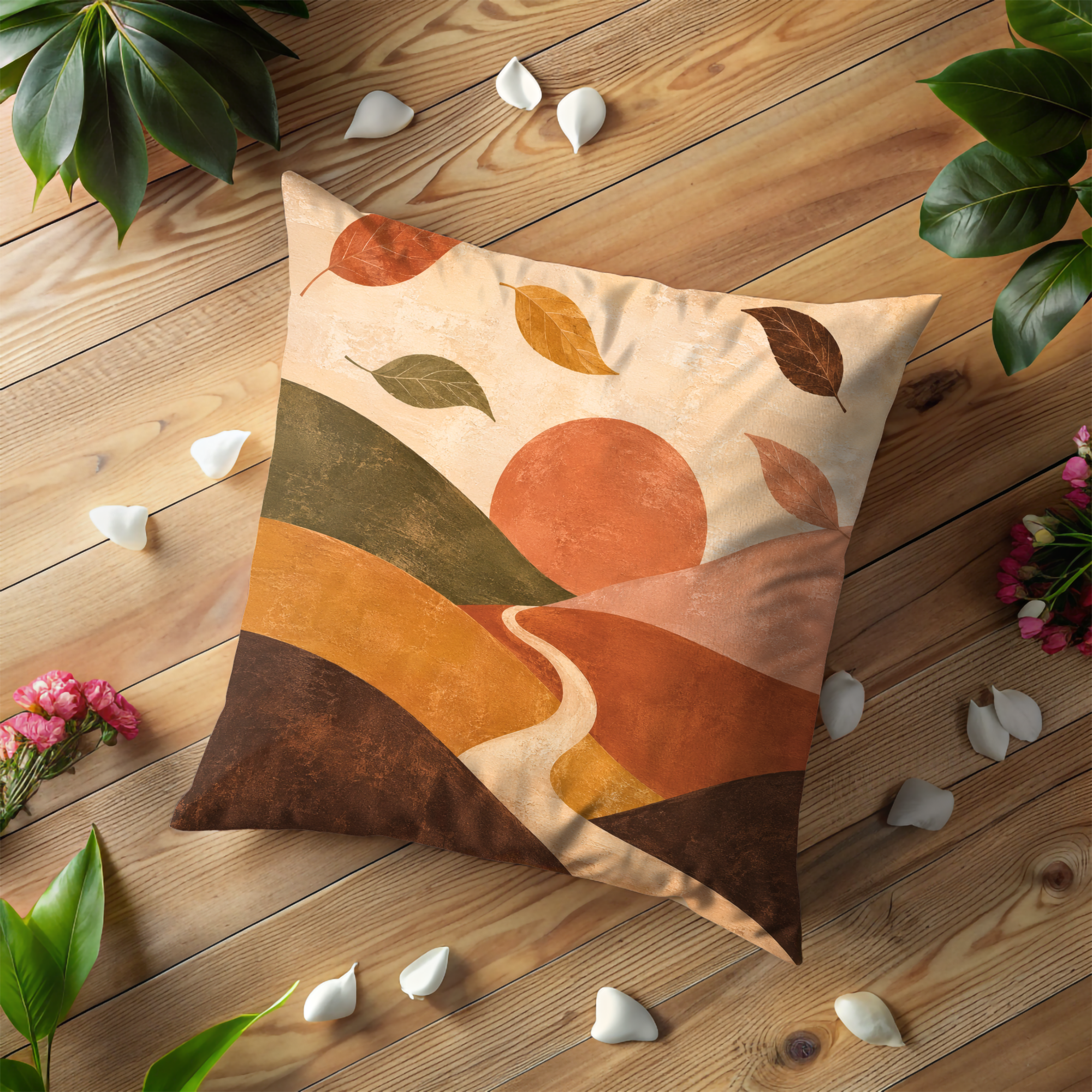 Autumn Hills Pillow Cover | Textured Landscape Art