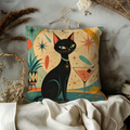 Black Cat Martini Pillow Cover | Mid-Century Atomic Lounge Art | Retro Decor