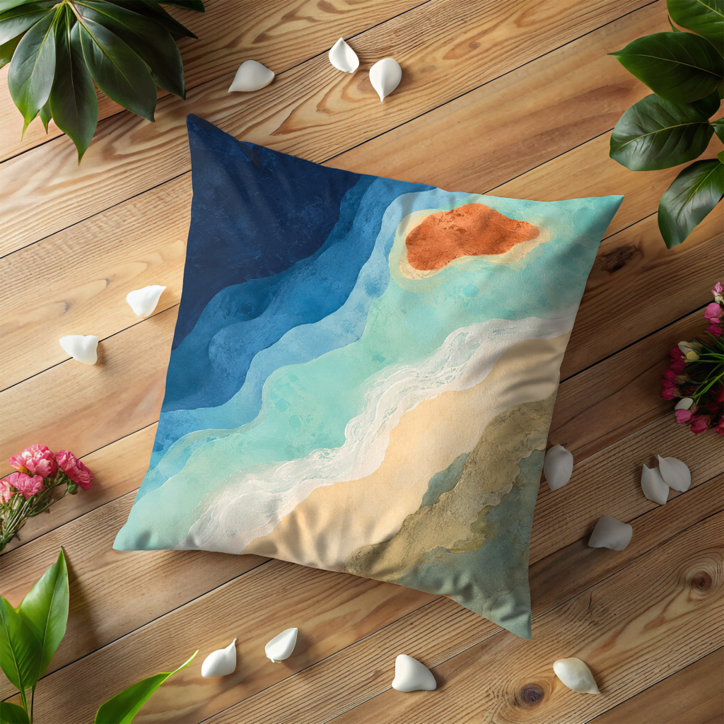 Abstract Coastal Waves Pillow Cover | Minimalist Seascape Art | Soft Blue Decor