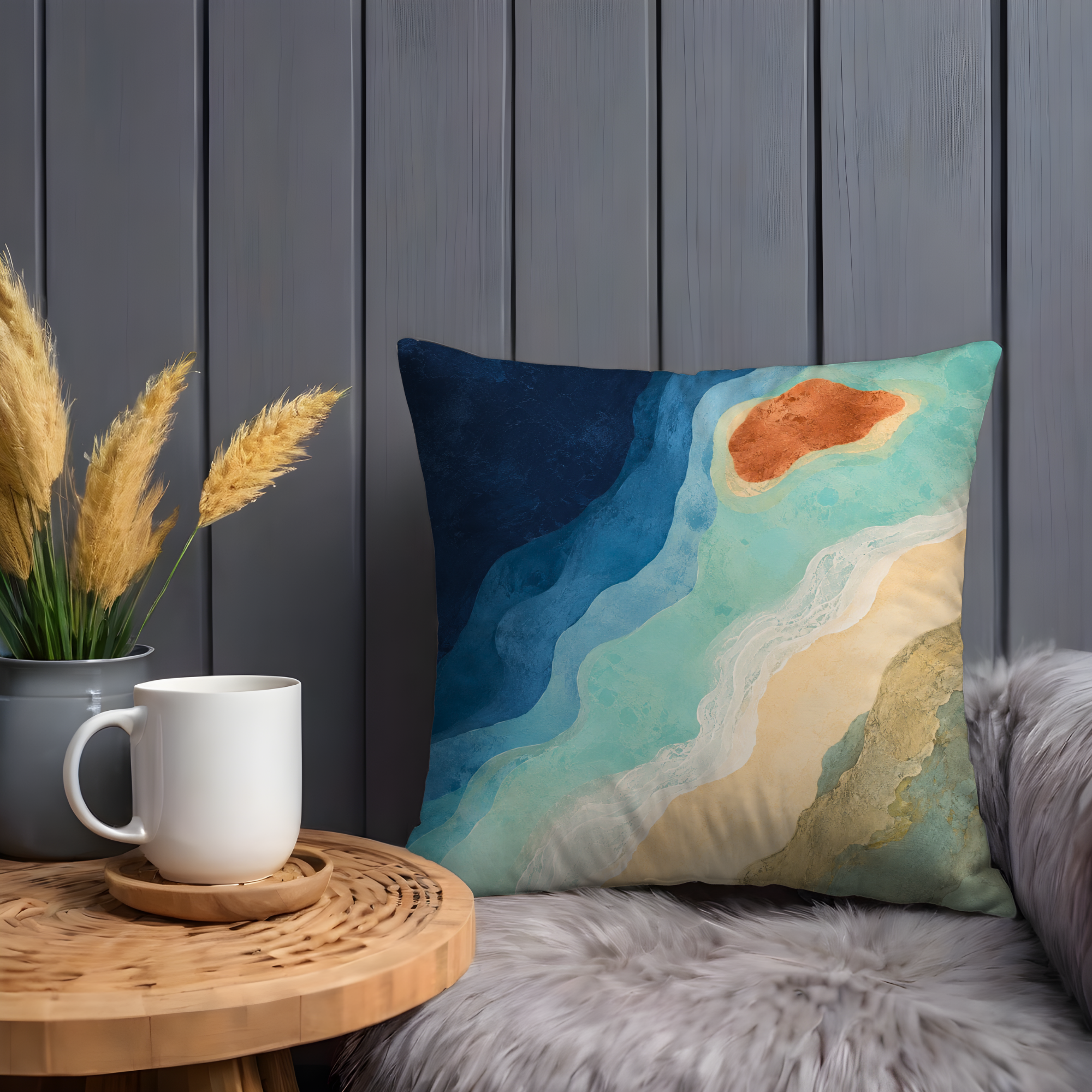 Abstract Coastal Waves Pillow Cover | Minimalist Seascape Art | Soft Blue Decor