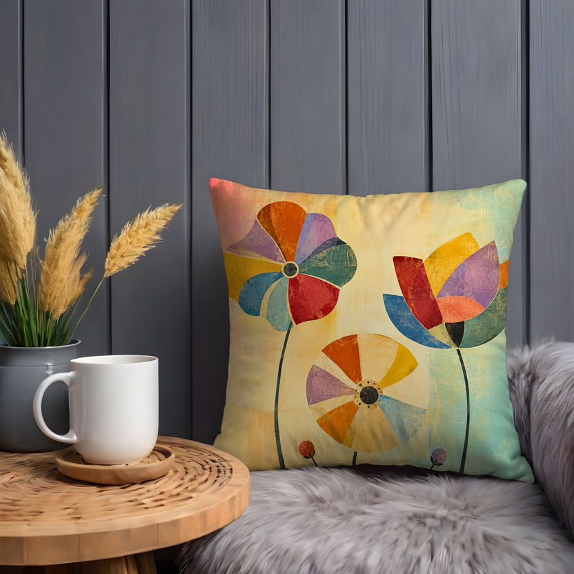 Abstract Geometric Flowers Colorful Pillow Cover | Modern Floral Art | Mid Century Decor