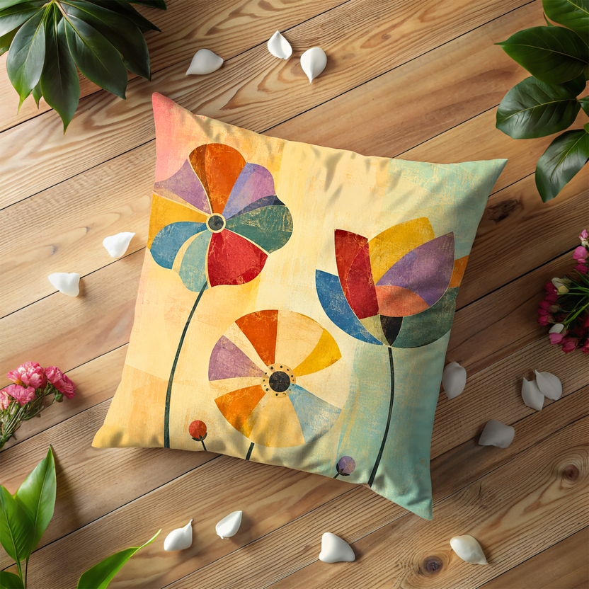 Abstract Geometric Flowers Colorful Pillow Cover | Modern Floral Art | Mid Century Decor