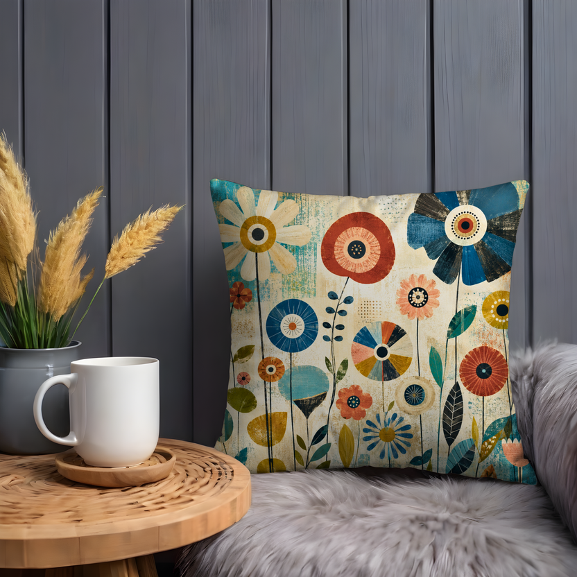 Abstract Modern Flowers Colorful Pillow Cover | Mid Century Floral Art | Retro Botanical Decor