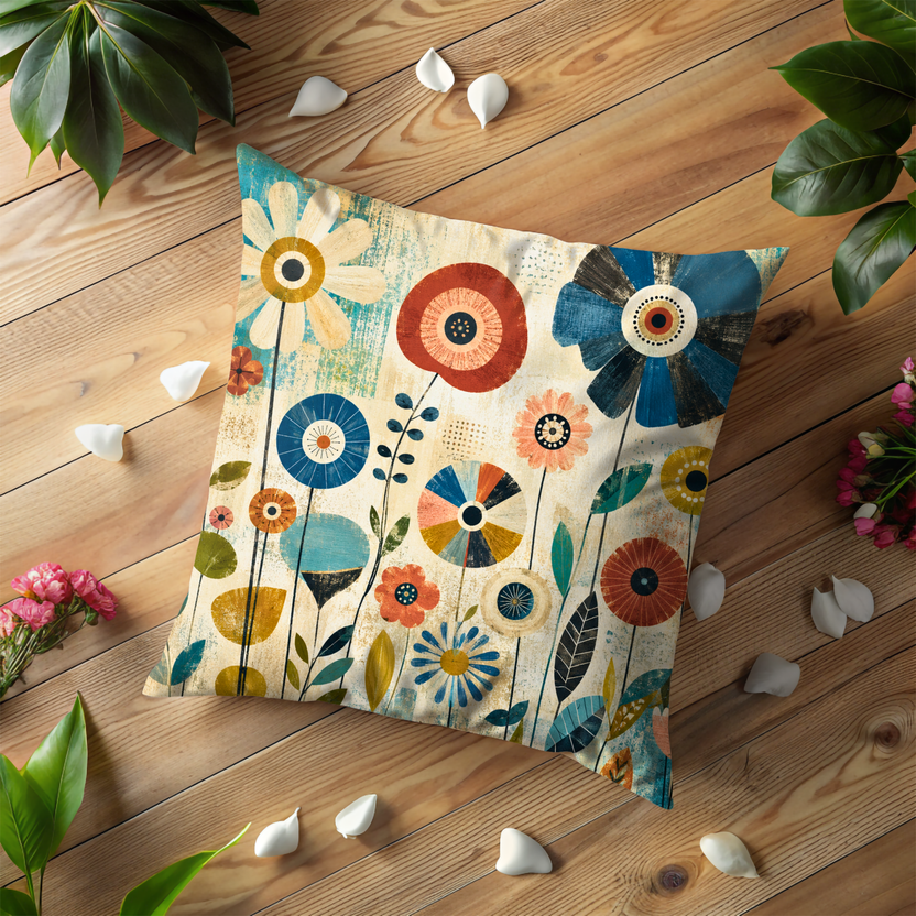 Abstract Modern Flowers Colorful Pillow Cover | Mid Century Floral Art | Retro Botanical Decor