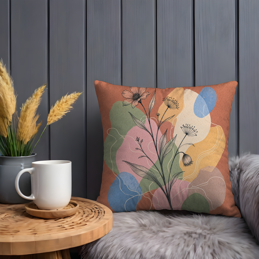 Wildflower Line Art Abstract Pillow Cover | Modern Botanical Art | Soft Geometric Decor