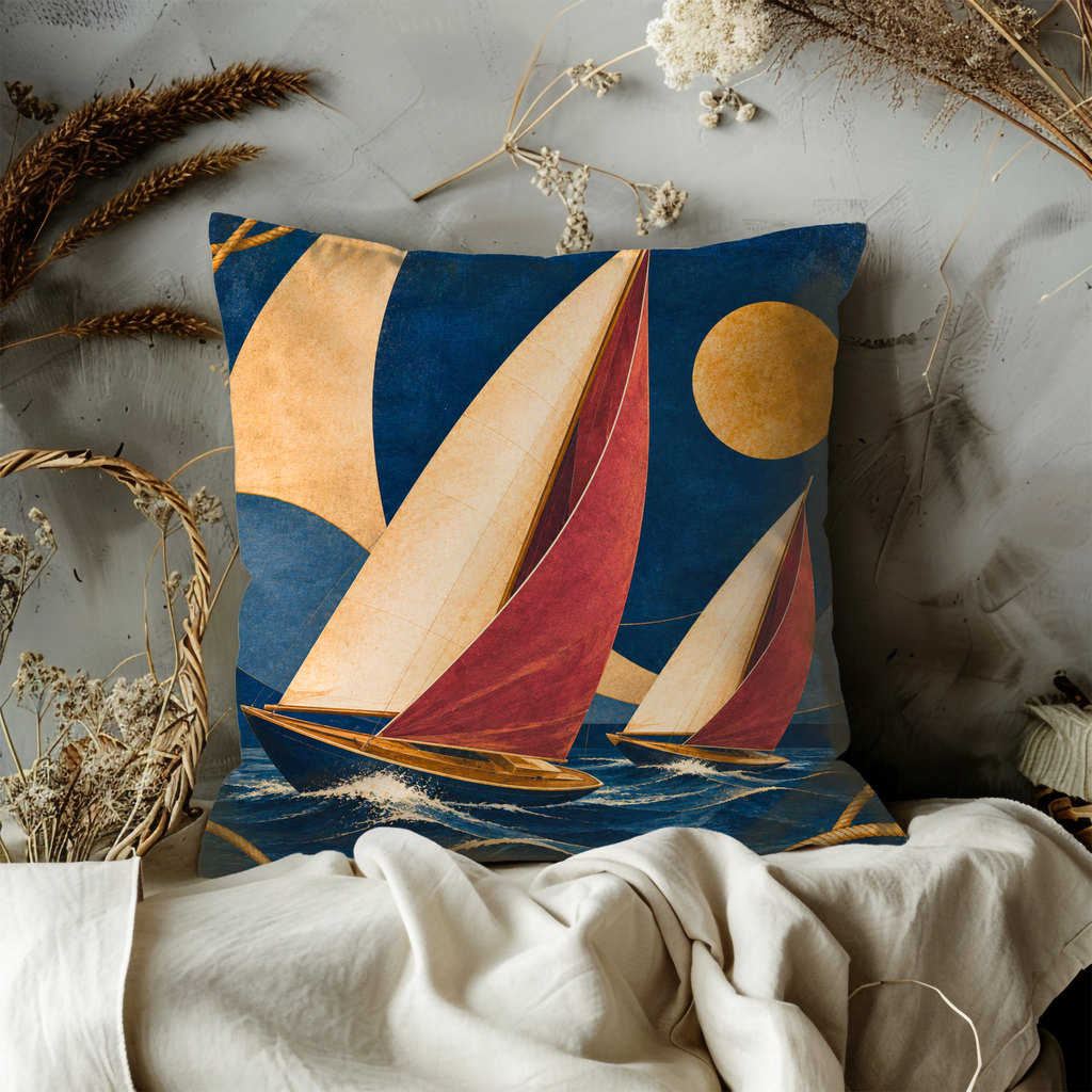 Sailboats Sunset Pillow Cover | Nautical Sailing Art | Coastal Decor