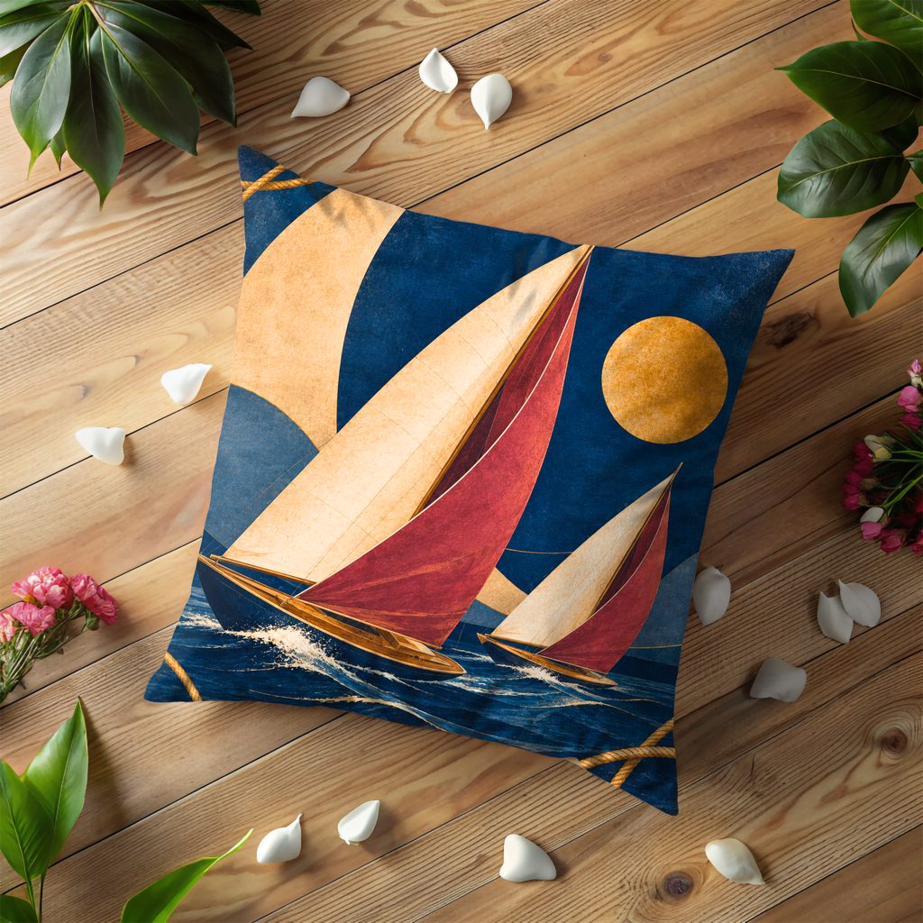 Sailboats Sunset Pillow Cover | Nautical Sailing Art | Coastal Decor