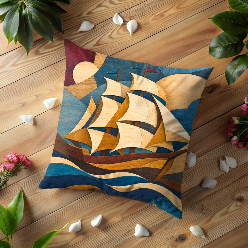 Geometric Sailboat Pillow Cover | Abstract Nautical Art | Earthy Boho Decor