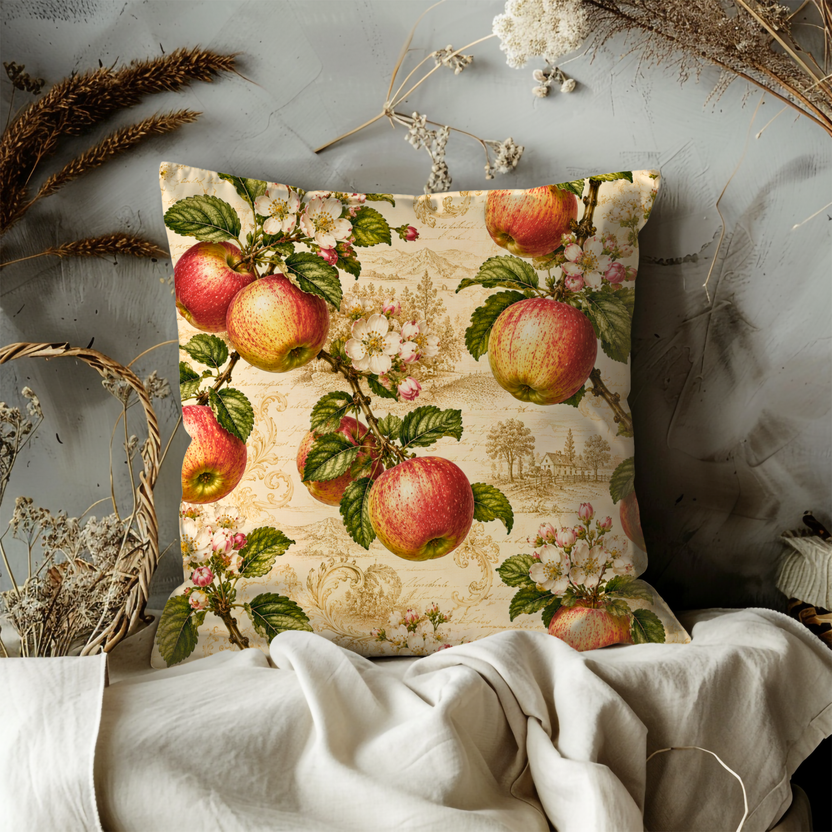 Apple Pillow Cover Floral Throw Pillow Botanical Fruit Decor Cottagecore Kitchen Gift for Her