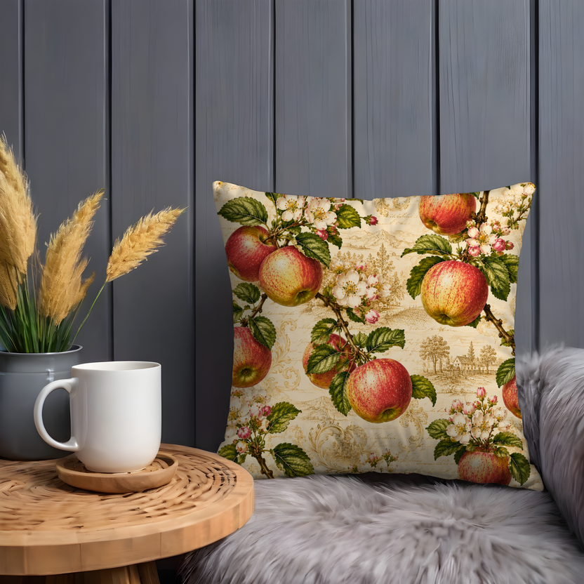 Apple Pillow Cover Floral Throw Pillow Botanical Fruit Decor Cottagecore Kitchen Gift for Her
