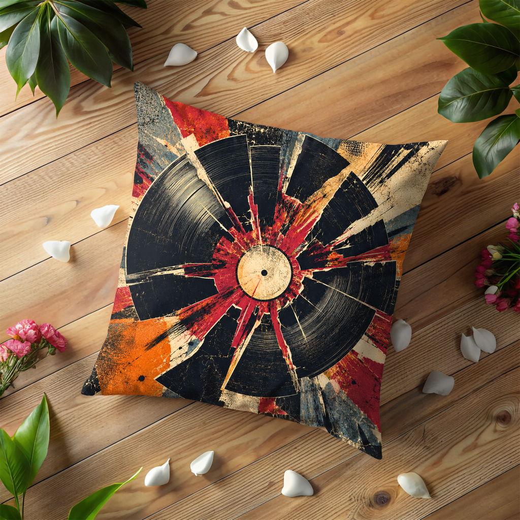 Shattered Vinyl Record Pillow Cover | Dark Music Art | Edgy Decor