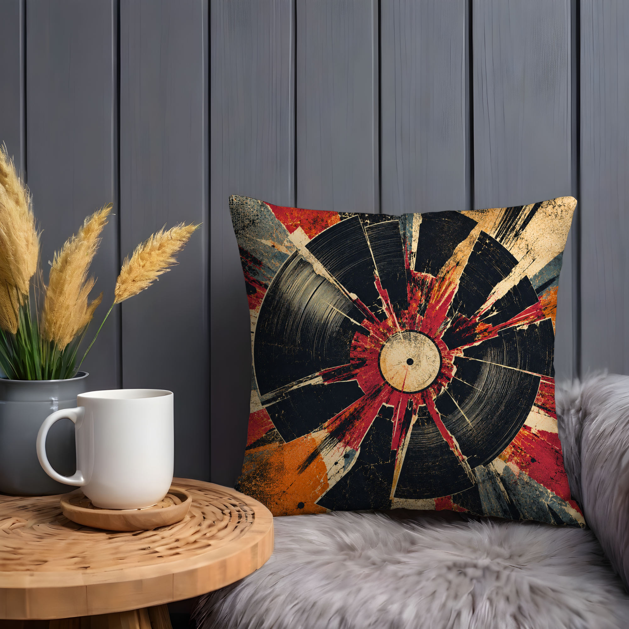 Shattered Vinyl Record Pillow Cover | Dark Music Art | Edgy Decor