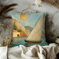 Sailboat Coastal Cliff Pillow Cover | Serene Seascape Art | Peaceful Decor