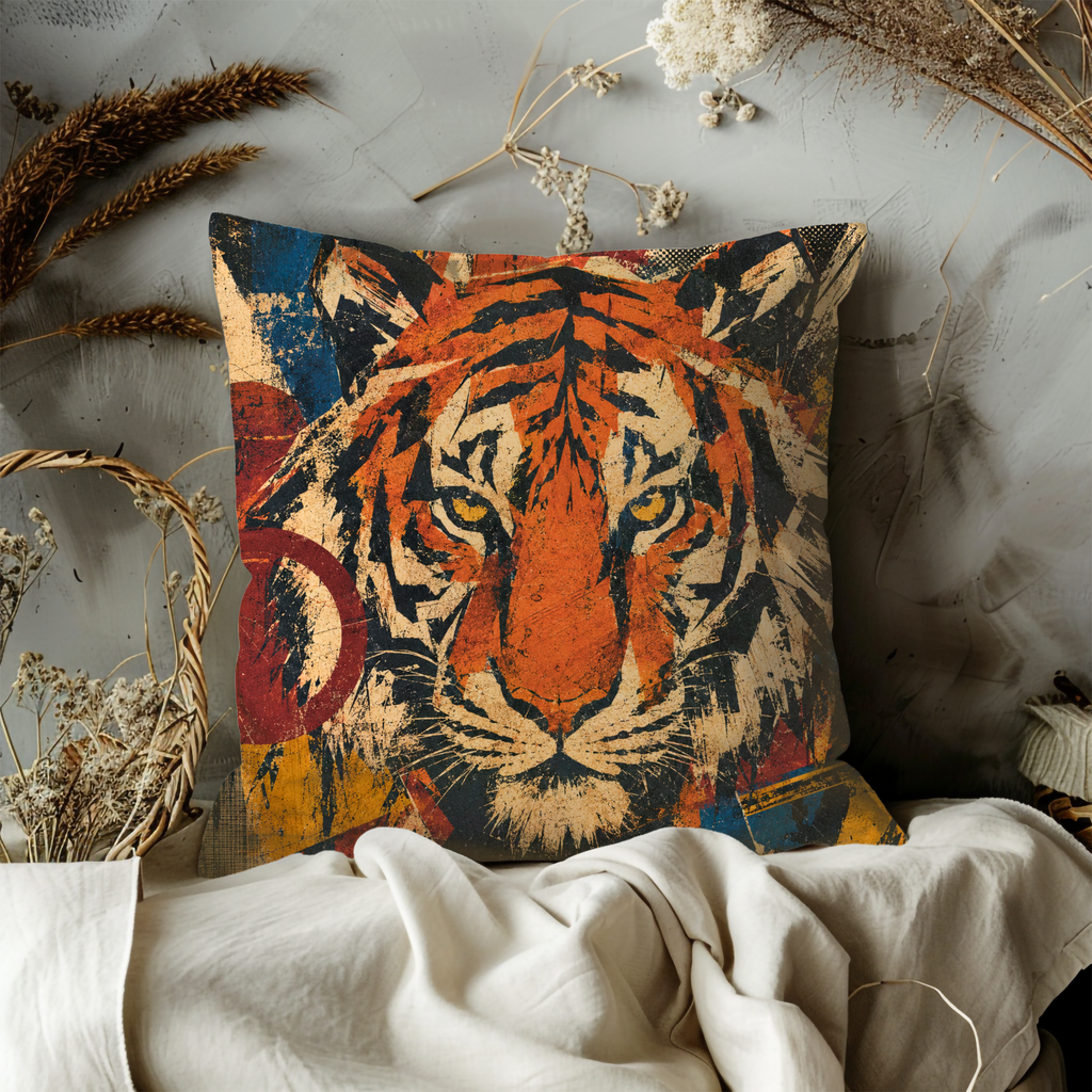 Tiger Portrait Pillow Cover | Majestic Wildlife Art | Bold Nature Decor