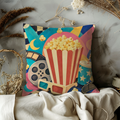 Movie Night Popcorn Pillow Cover | Retro Cinema Art | Fun Decor