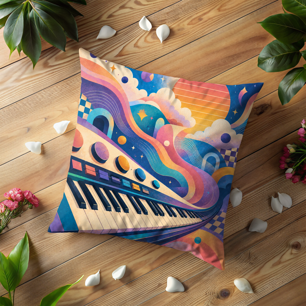 Psychedelic Piano Pillow Cover | Retro Music Art | Groovy Decor