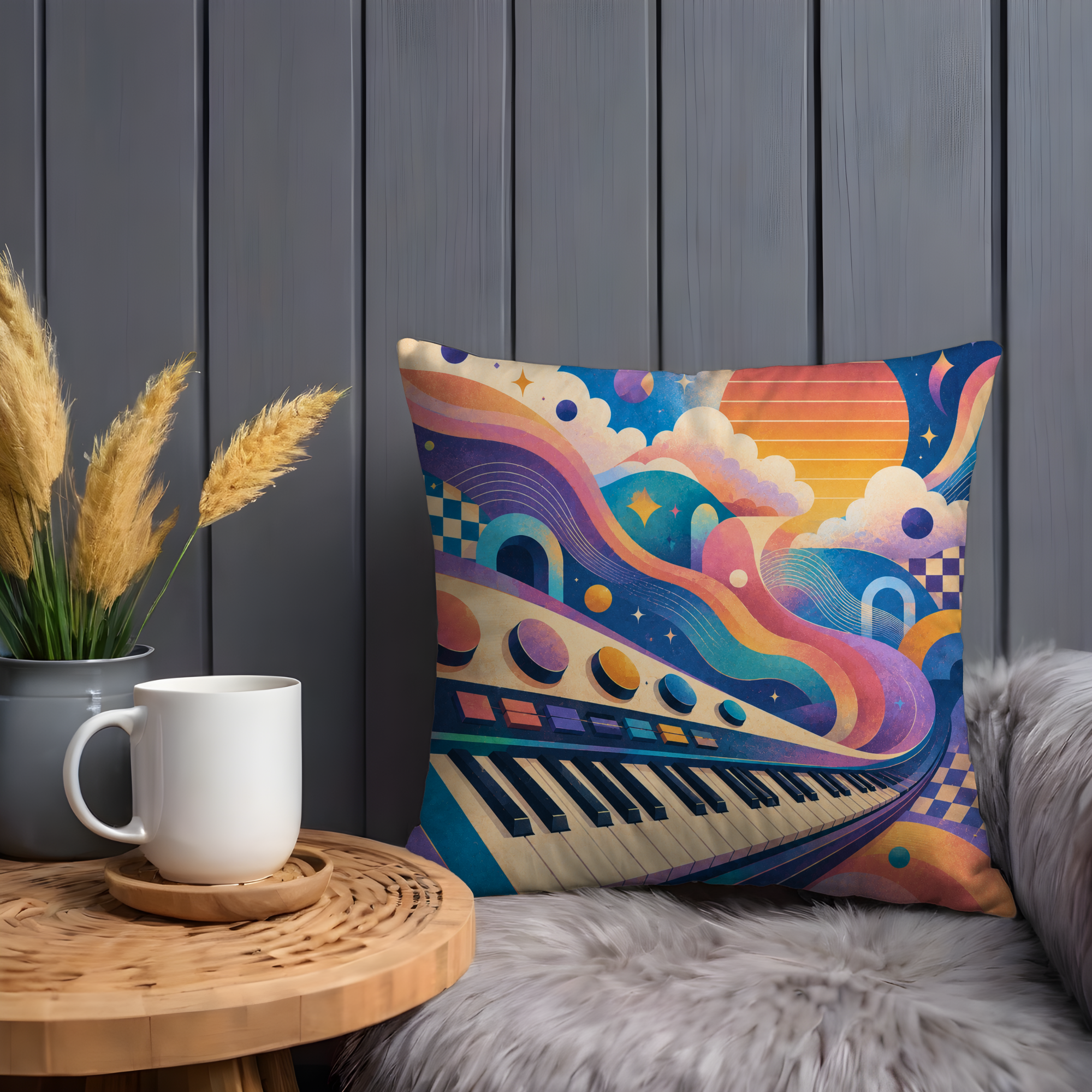 Psychedelic Piano Pillow Cover | Retro Music Art | Groovy Decor