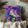 Neon Roller Skates Pillow Cover | Retro 80s Art | Vibrant Decor