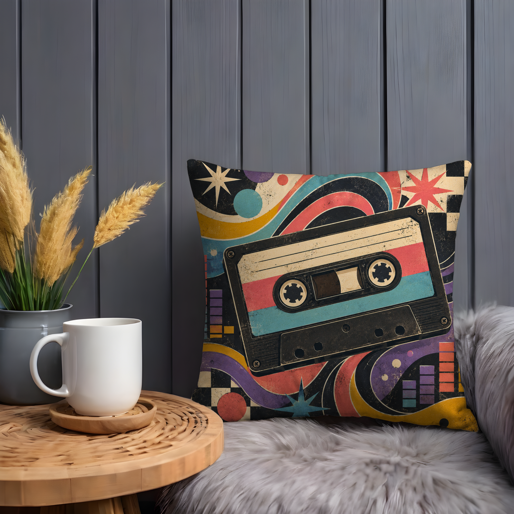 Retro Cassette Music Pillow Cover | 80s 90s Nostalgia | Vibrant Decor