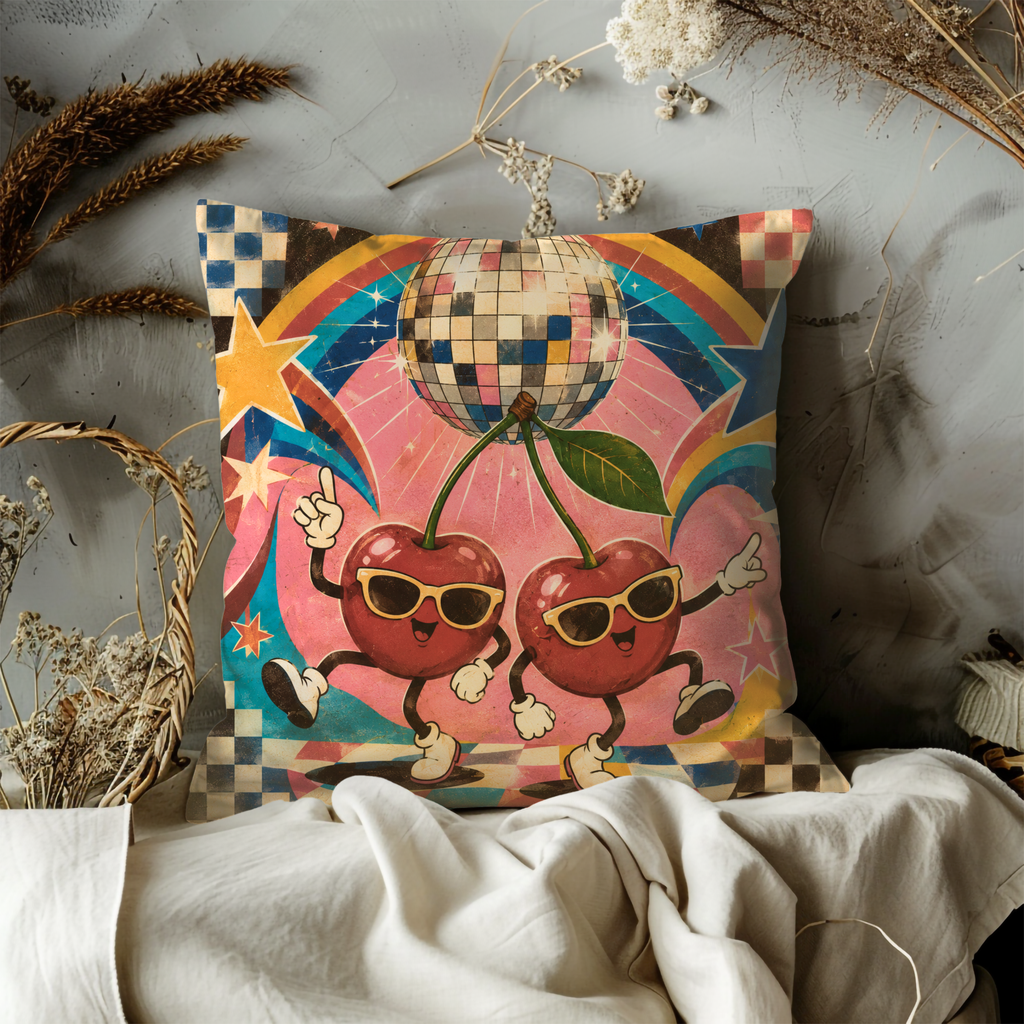 Disco Cherries Pillow Cover | Retro Funky Art | Playful Decor