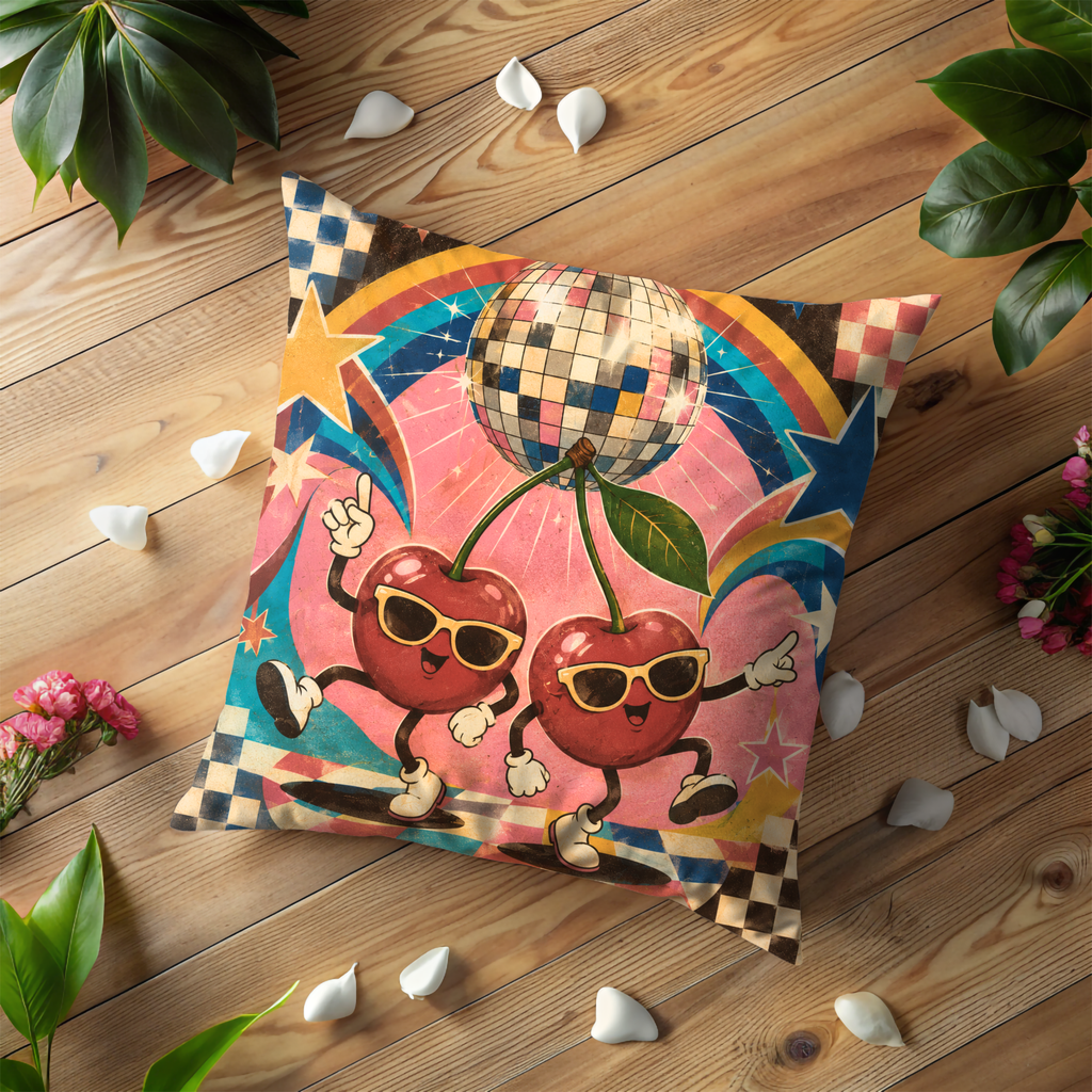 Disco Cherries Pillow Cover | Retro Funky Art | Playful Decor
