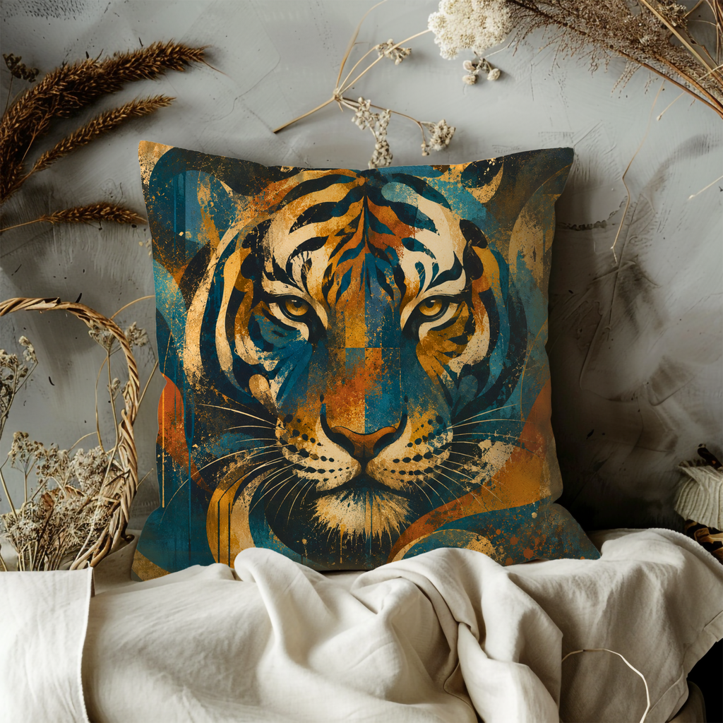 Tiger Portrait Pillow Cover | Majestic Wildlife Art | Bold Nature Decor