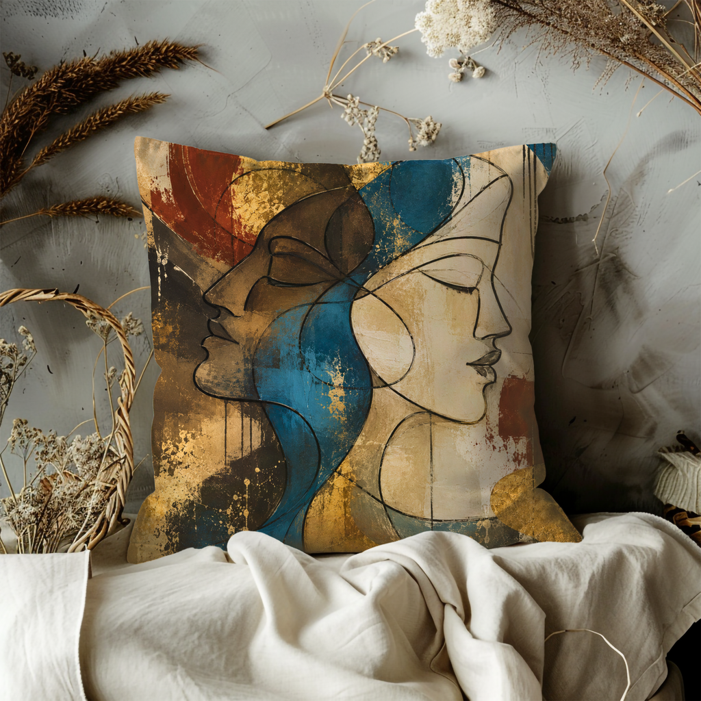 Abstract Faces Blue Flow Pillow Cover | Modern Artistic Decor