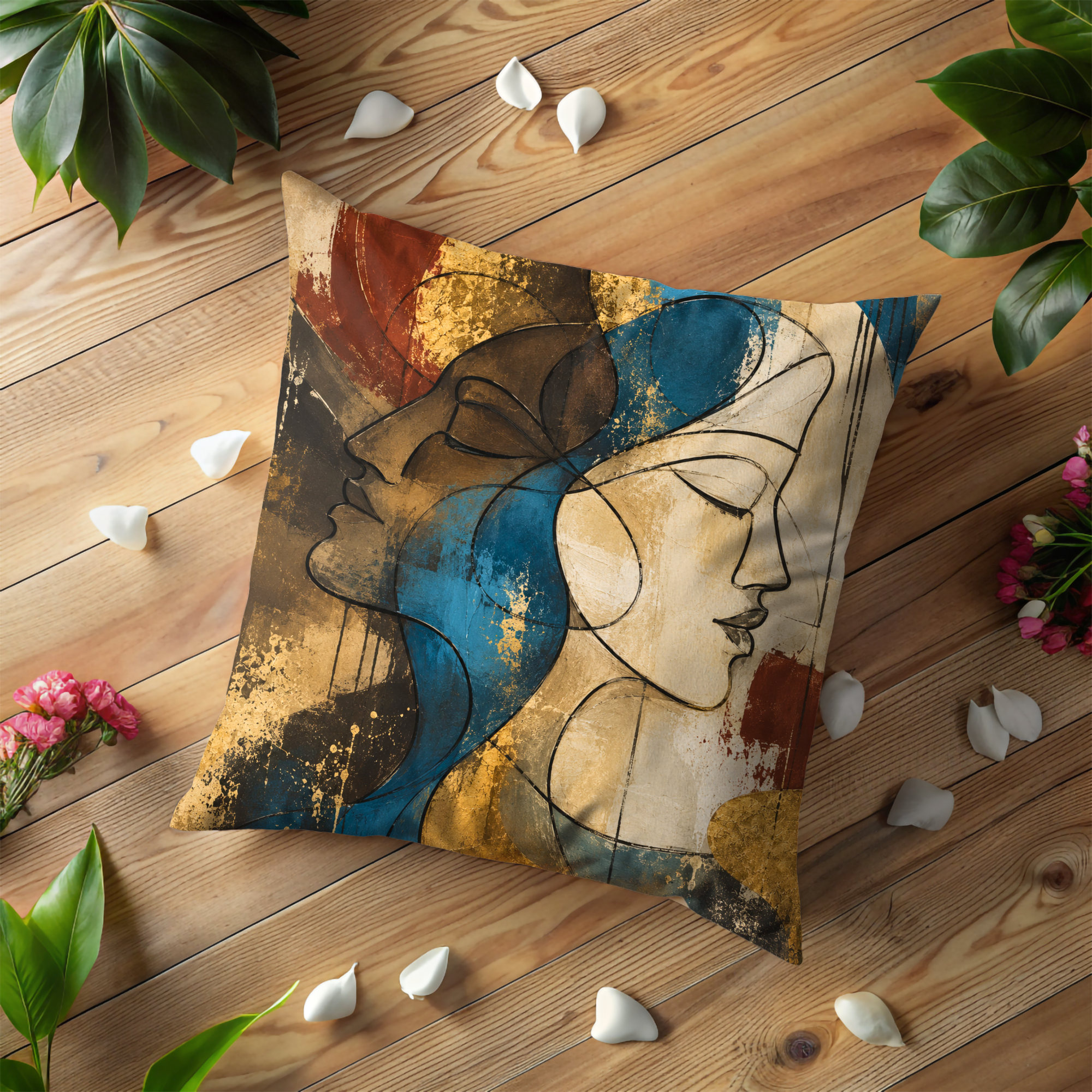 Abstract Faces Blue Flow Pillow Cover | Modern Artistic Decor