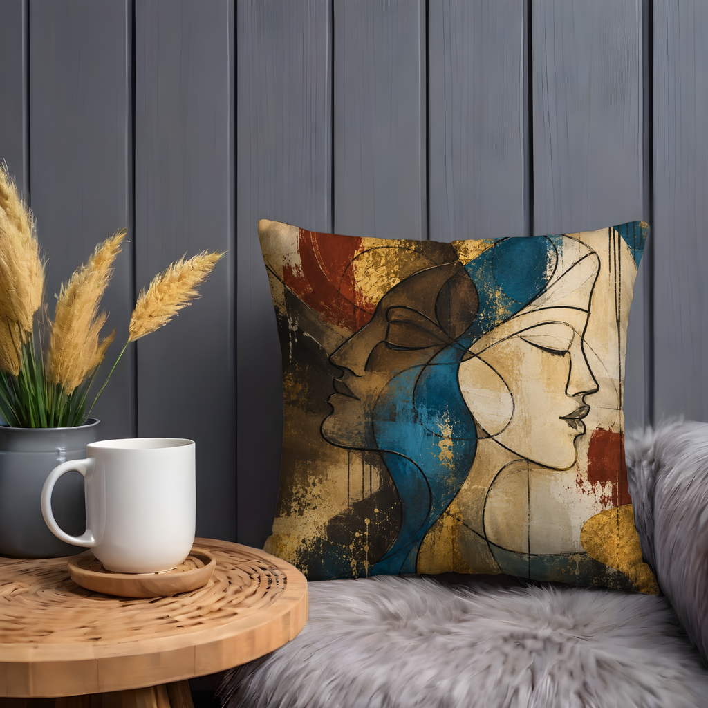 Abstract Faces Blue Flow Pillow Cover | Modern Artistic Decor