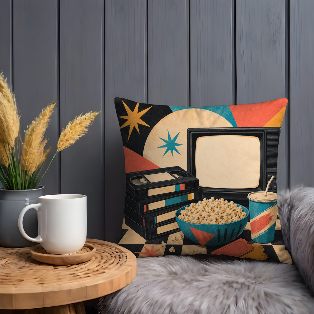 Retro Movie Night Pillow Cover | 80s Nostalgia Art