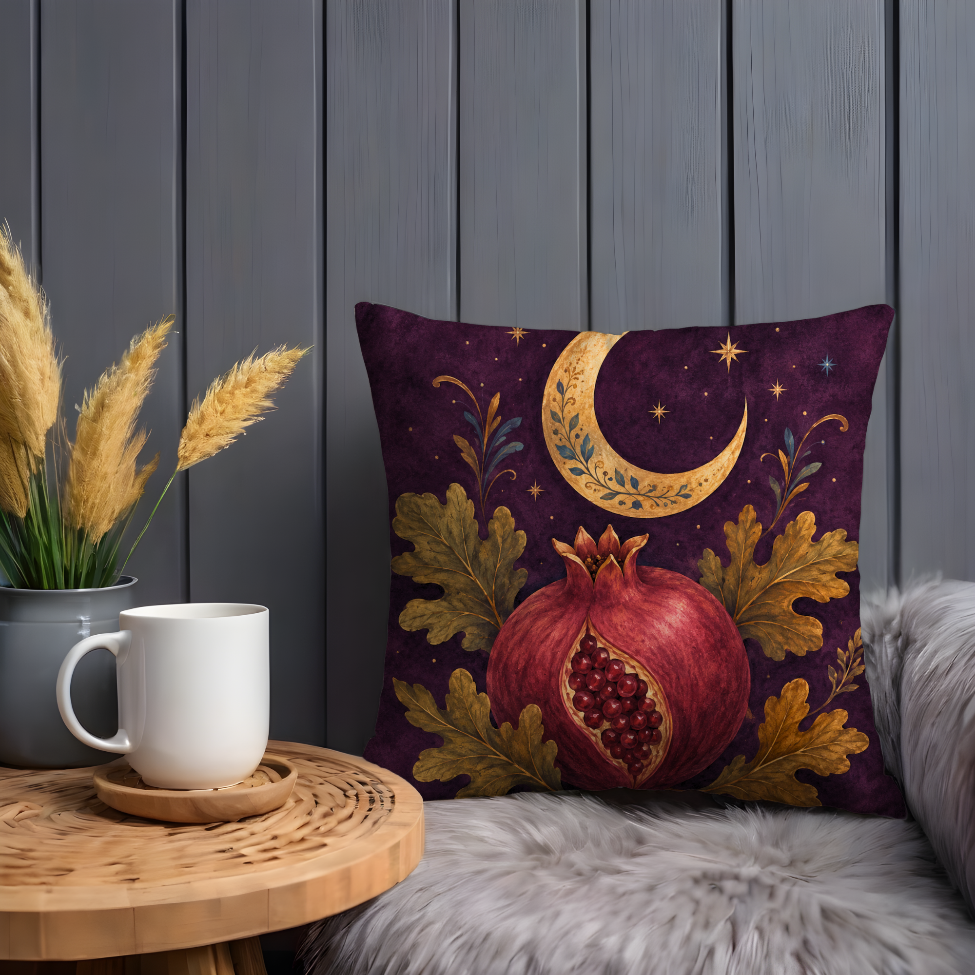 Pomegranate Moon Pillow Cover | Mystic Autumn Art