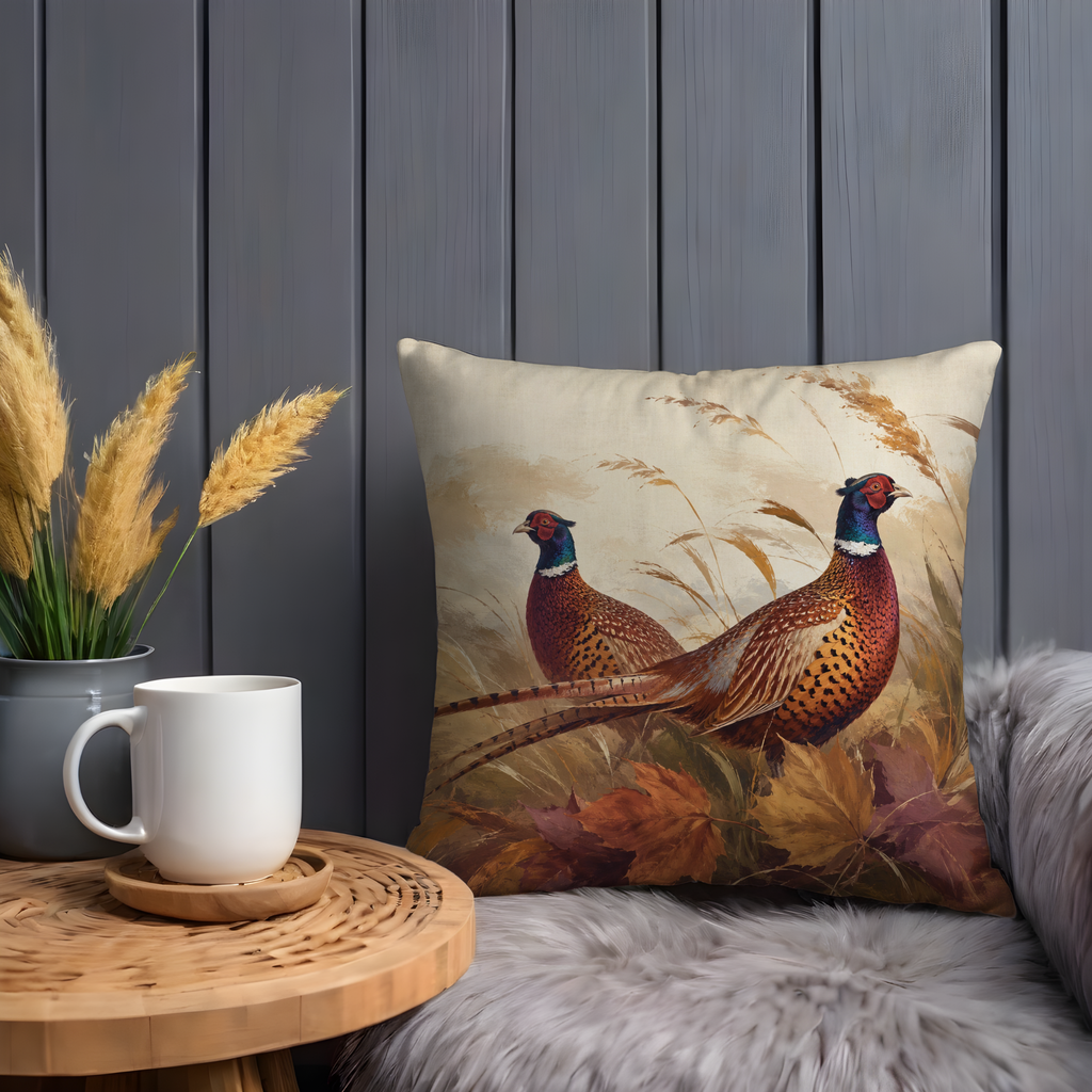 Pheasant Autumn Pillow Cover | Woodland Bird Art | Cozy Nature Decor