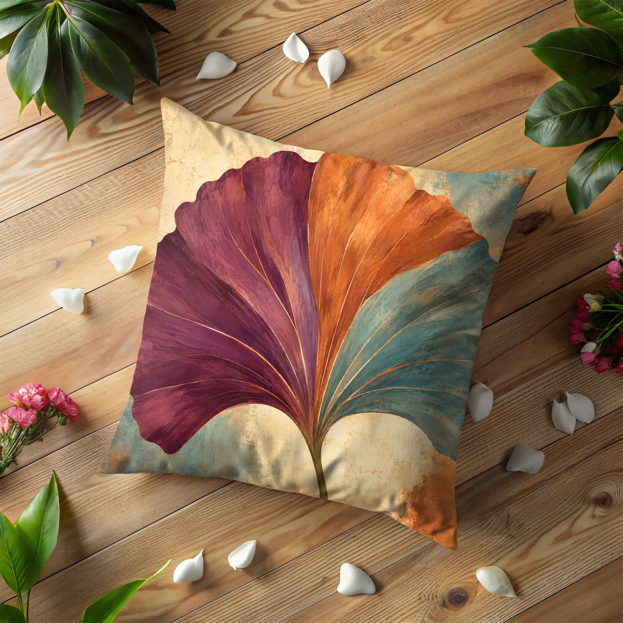 Stylized Ginkgo Leaf Pillow Cover | Modern Botanical Art