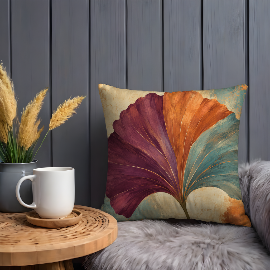 Stylized Ginkgo Leaf Pillow Cover | Modern Botanical Art