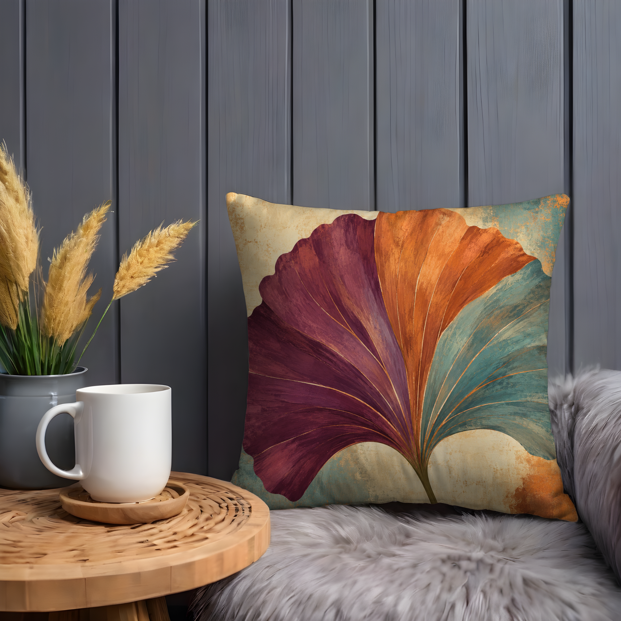 Stylized Ginkgo Leaf Pillow Cover | Modern Botanical Art